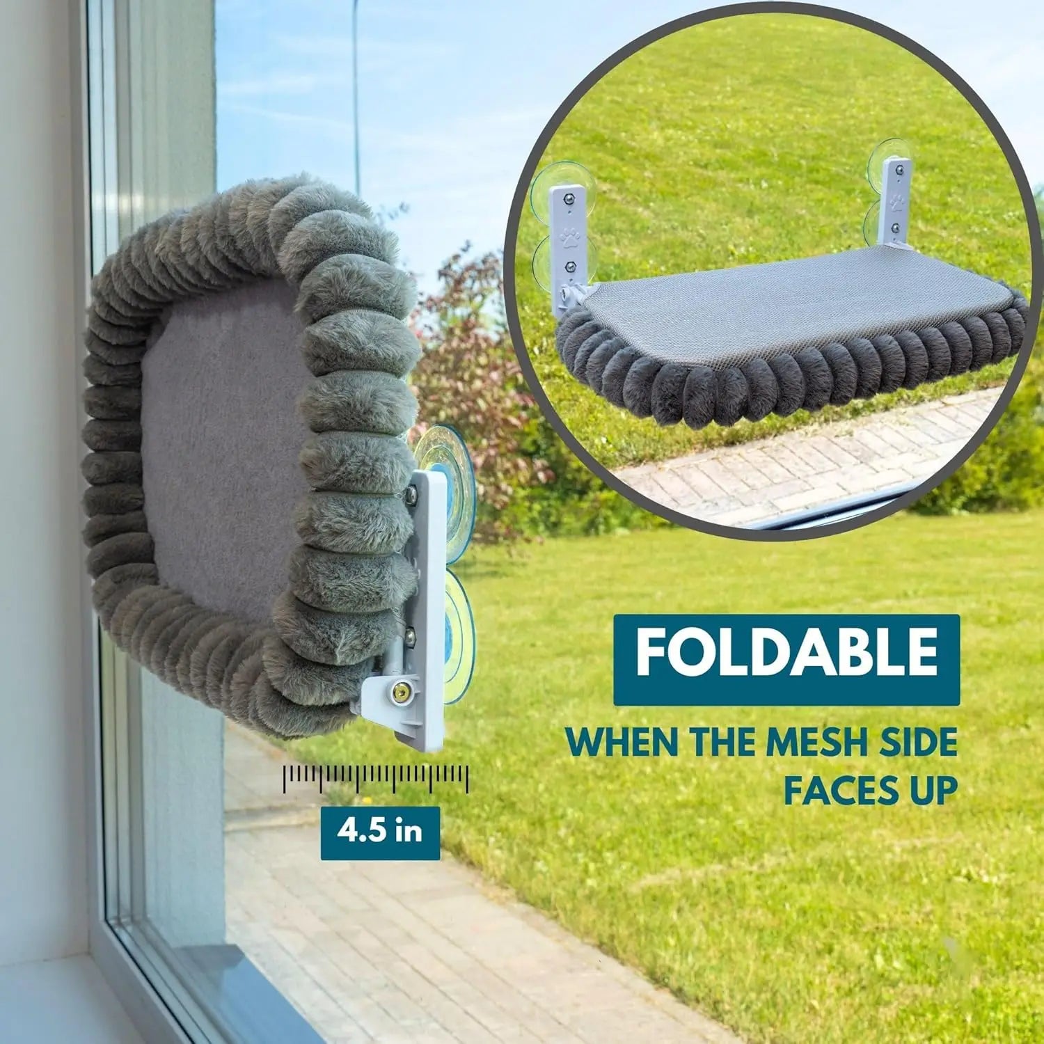 Foldable window cat hammock and sunbed by Furvio Shop with cozy fabric, designed for feline relaxation near the window.