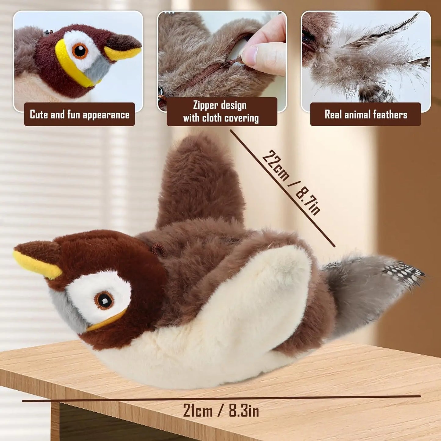 Interactive Flapping Bird Cat Toy from Furvio Shop, USB rechargeable with realistic bird design for engaging feline play.