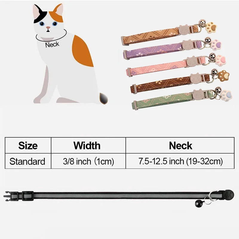 Patterned Furvio Shop breakaway cat collar with bell, featuring colorful designs and secure breakaway safety release.
