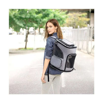 Expandable breathable pet carrier backpack by Furvio Shop featuring mesh sides and adjustable straps for comfortable pet travel.