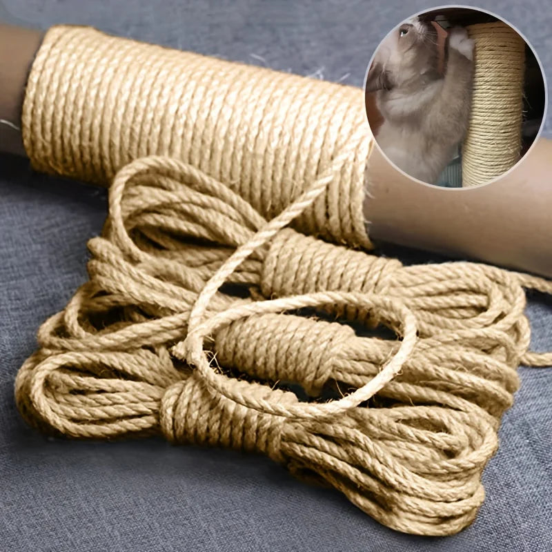 Natural sisal scratching rope from Furvio Shop, ideal for cats, shown coiled and ready for pet scratching posts.