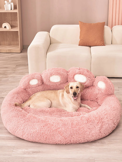 Ultra-soft plush paw-shaped pet bed by Furvio Shop, designed for winter warmth and cozy comfort for small pets.