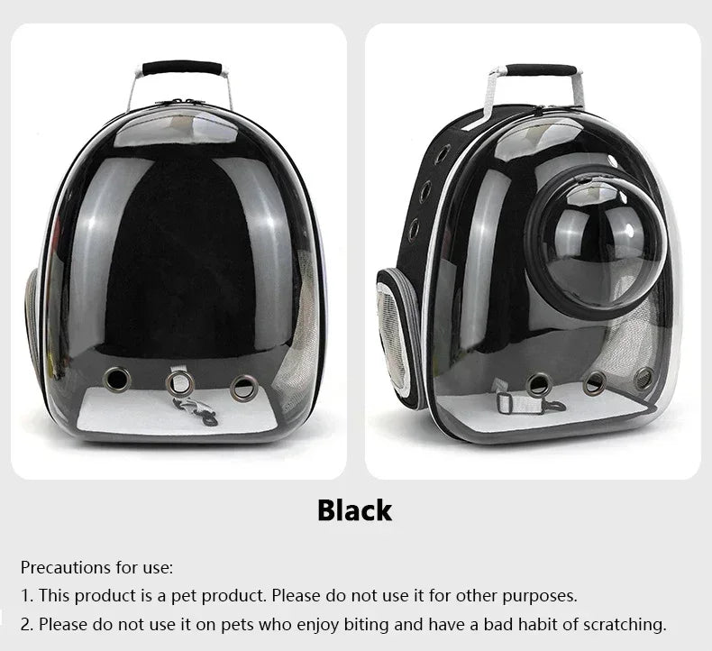 Transparent space capsule pet backpack by Furvio Shop showing a clear, rounded design with adjustable straps for carrying small pets.