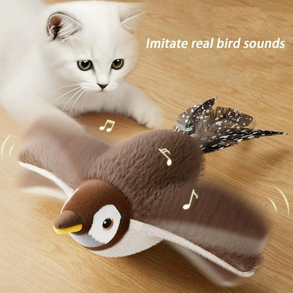 Interactive Flapping Bird cat toy from Furvio Shop, USB rechargeable with realistic bird design for feline entertainment.