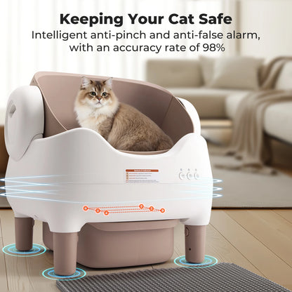 Furvio Shop smart open-top self-cleaning cat litter box with 10L capacity, featuring a sleek design and easy-to-clean surface.