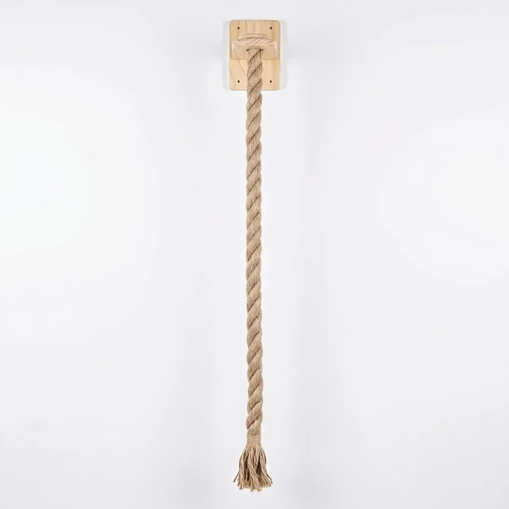 Minimalist wall-mounted cat climbing rope by Furvio Shop, featuring natural jute material and sleek design for feline play and exercise.