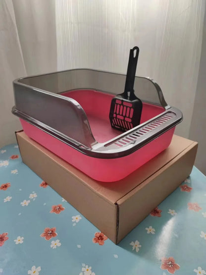 Open top splashproof cat litter box by Furvio Shop with high sides and a spacious design for easy cleaning and maintenance.