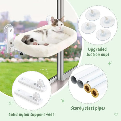 Furvio Shop cordless window cat hammock and sunbed hanging inside a window, providing a cozy resting spot for cats.