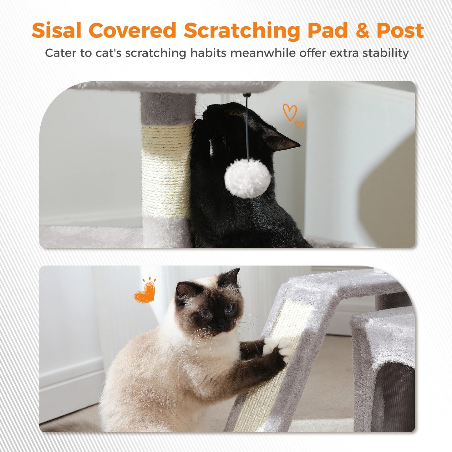 Compact 3-tier Cat Tree with scratching pad by Furvio Shop showing multiple levels and cozy perches for cats.