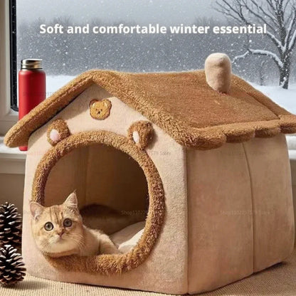 Foldable winter pet house by Furvio Shop, cozy pet villa with plush interior and foldable design for easy storage and warmth.