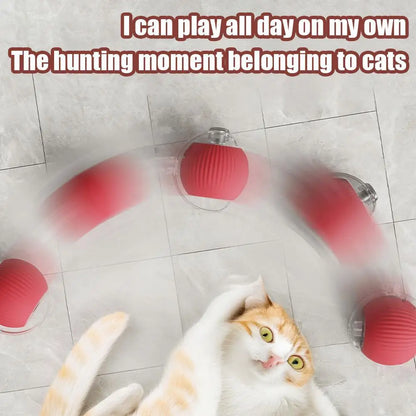 Smart interactive rolling cat ball with tail by Furvio Shop, featuring bright colors and a playful design for feline entertainment.