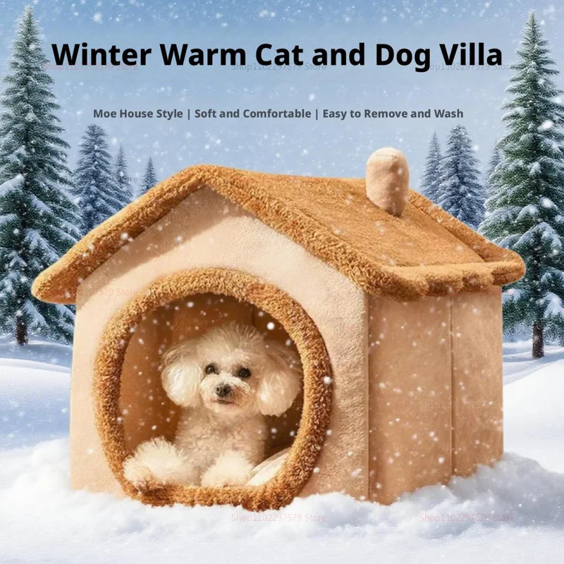 Foldable winter pet villa and house by Furvio Shop, showing cozy, insulated pet shelter with soft interior and foldable design.