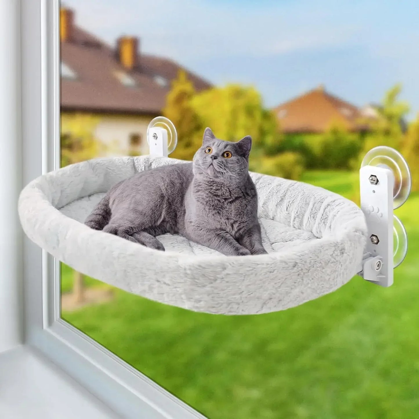 Furvio Shop cordless window cat hammock and sunbed showing a cozy hanging perch for cats near a sunny window