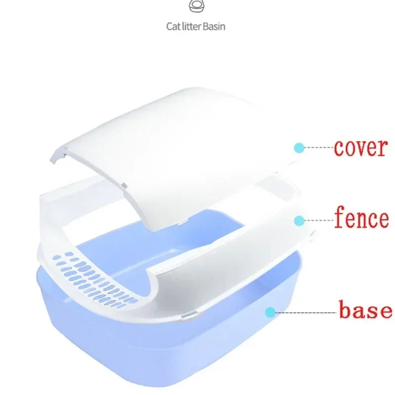Semi-enclosed splashproof cat litter box by Furvio Shop, featuring a sturdy design and high sides to contain litter spills.