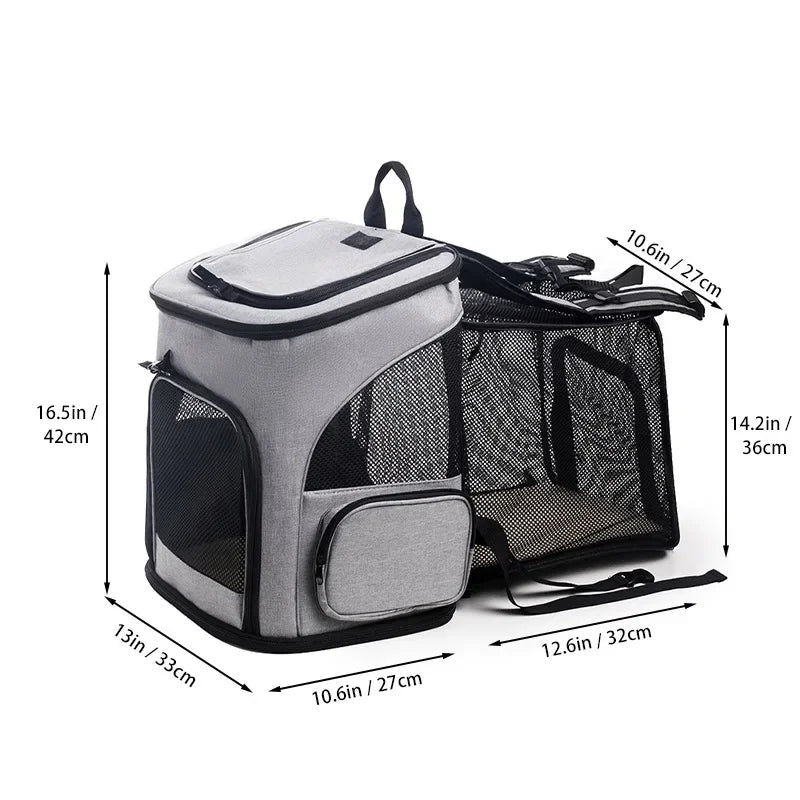 Expandable breathable pet carrier backpack by Furvio Shop, showing a comfortable, ventilated design with adjustable straps for pets.