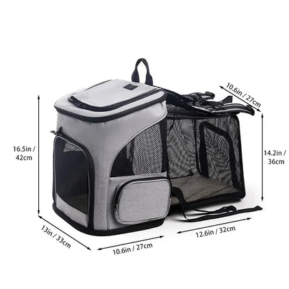 Expandable breathable pet carrier backpack by Furvio Shop, showing a comfortable, ventilated design with adjustable straps for pets.