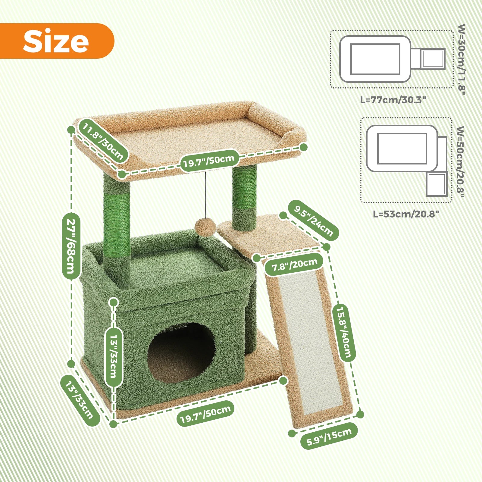 Compact Furvio Shop 3-tier cat tree with scratching pad, featuring cozy platforms and sisal scratching posts for feline fun.