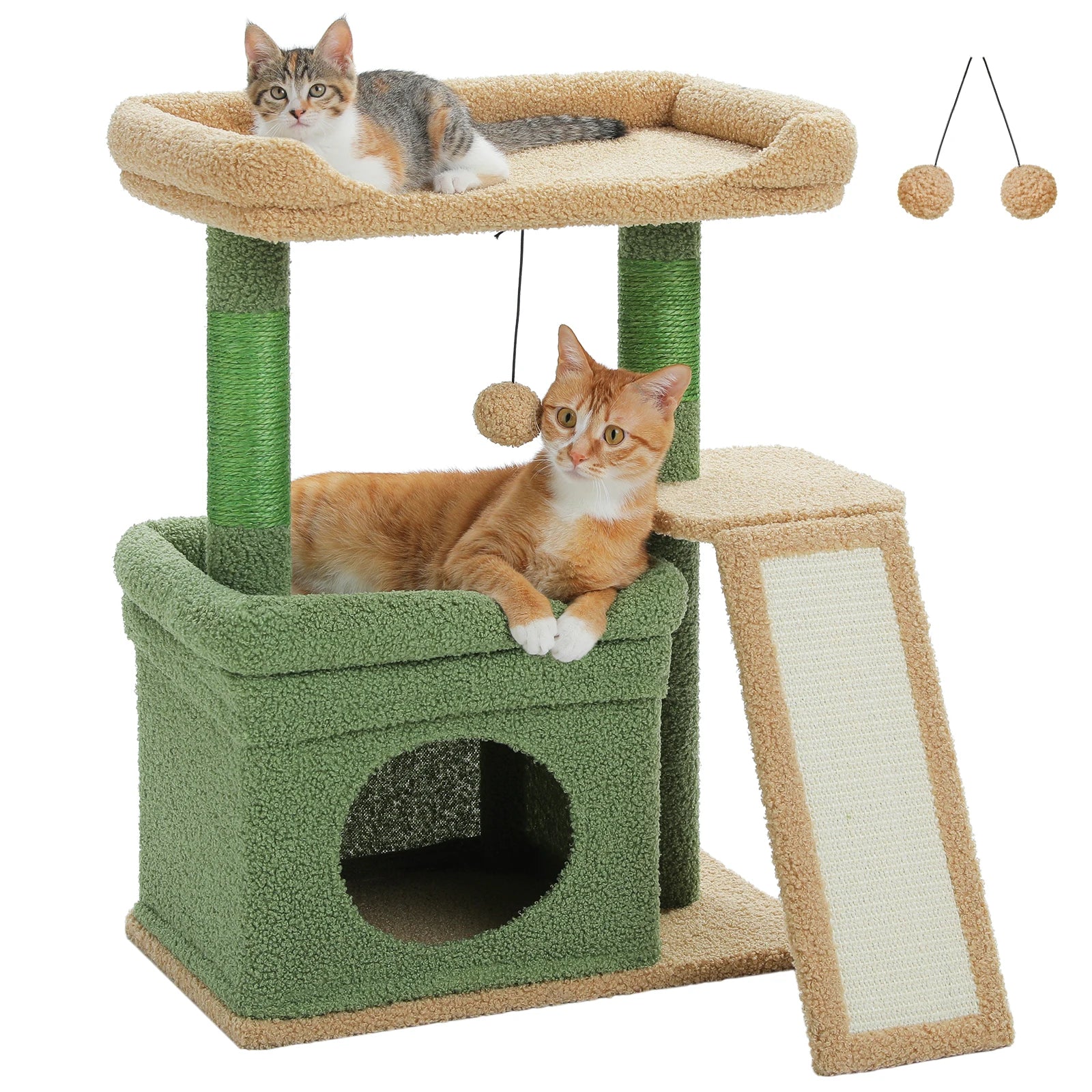 Compact 3-tier cat tree from Furvio Shop featuring scratching pads and cozy perches for cats to climb and relax.