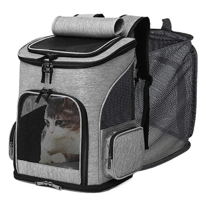 Expandable breathable pet carrier backpack by Furvio Shop, showcasing adjustable mesh panels and comfortable straps for pet travel.