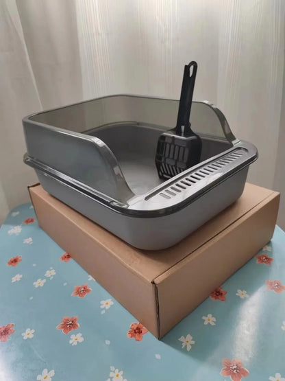 Open top splashproof cat litter box by Furvio Shop, featuring durable plastic design and high sides to contain litter.