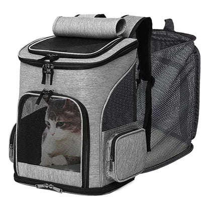 Furvio Shop expandable breathable pet carrier backpack with mesh panels and adjustable straps for comfortable pet travel.