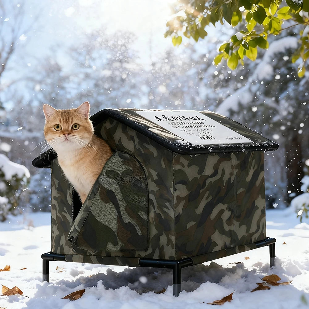 Waterproof outdoor cat house and shelter by Furvio Shop, featuring a cozy, weather-resistant design with entrance and ventilation.