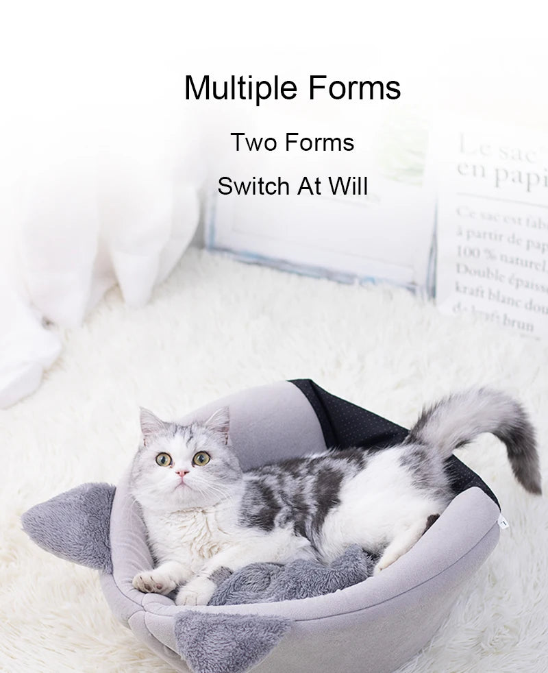 Furvio Shop 2-in-1 cat cave bed and nest with warm plush interior, cozy hiding spot and resting space for cats.