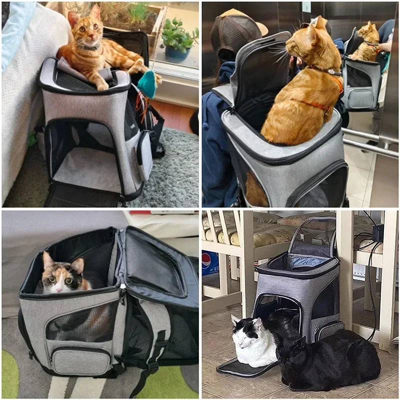 Expandable breathable pet carrier backpack by Furvio Shop with mesh panels and adjustable straps for comfortable pet travel.