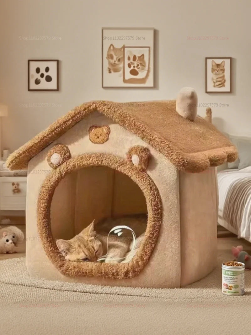 Foldable pet villa and house from Furvio Shop, cozy winter pet shelter with soft interior and foldable design for easy storage.