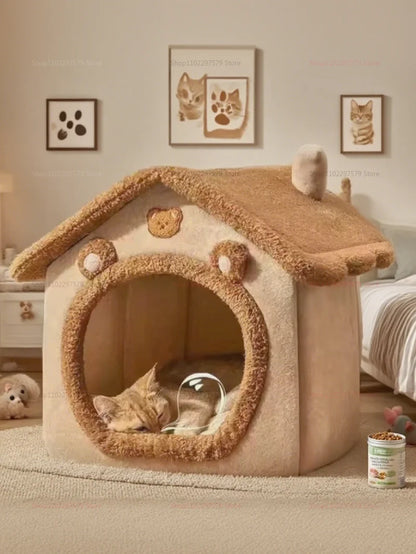 Foldable pet villa and house from Furvio Shop, cozy winter pet shelter with soft interior and foldable design for easy storage.