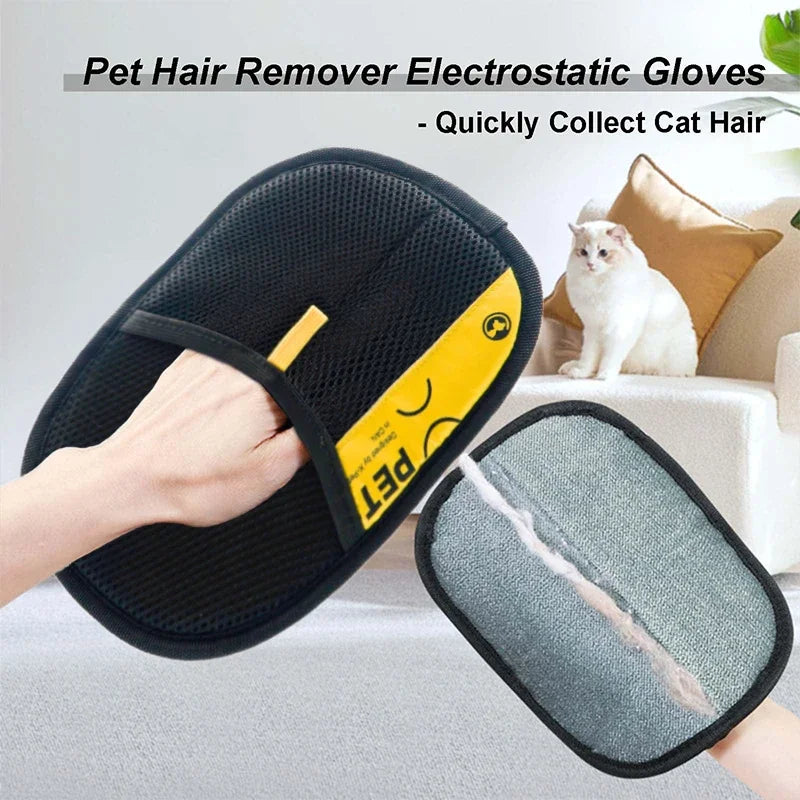 Furvio Shop electrostatic pet hair remover glove showing textured surface for removing pet hair from furniture and clothing
