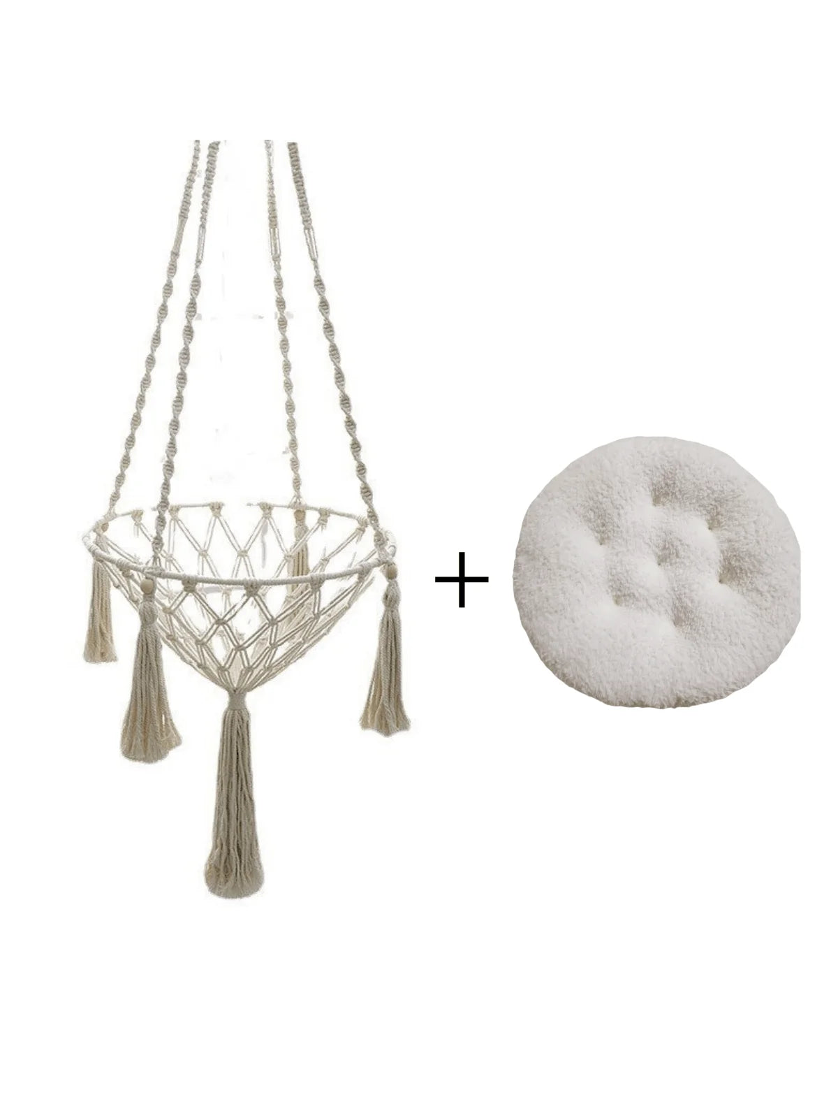 Hand-woven boho macrame cat hammock swing by Furvio Shop, featuring a cozy, stylish design for relaxing cats.