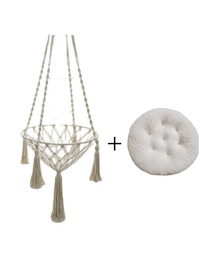 Hand-woven boho macrame cat hammock swing by Furvio Shop, featuring a cozy, stylish design for relaxing cats.