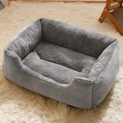 Furvio Shop cozy minimalist plush pet bed with anti-slip bottom, soft cushioning for dogs or cats, in neutral color.