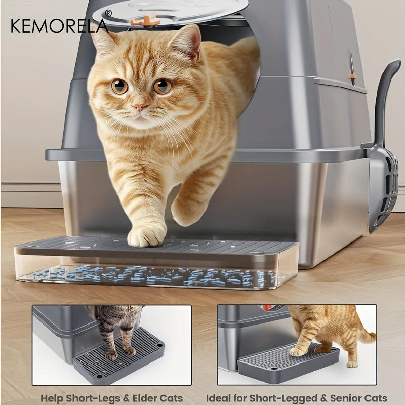 Furvio Shop odor-proof stainless steel enclosed litter box with a door and ventilation for cats.