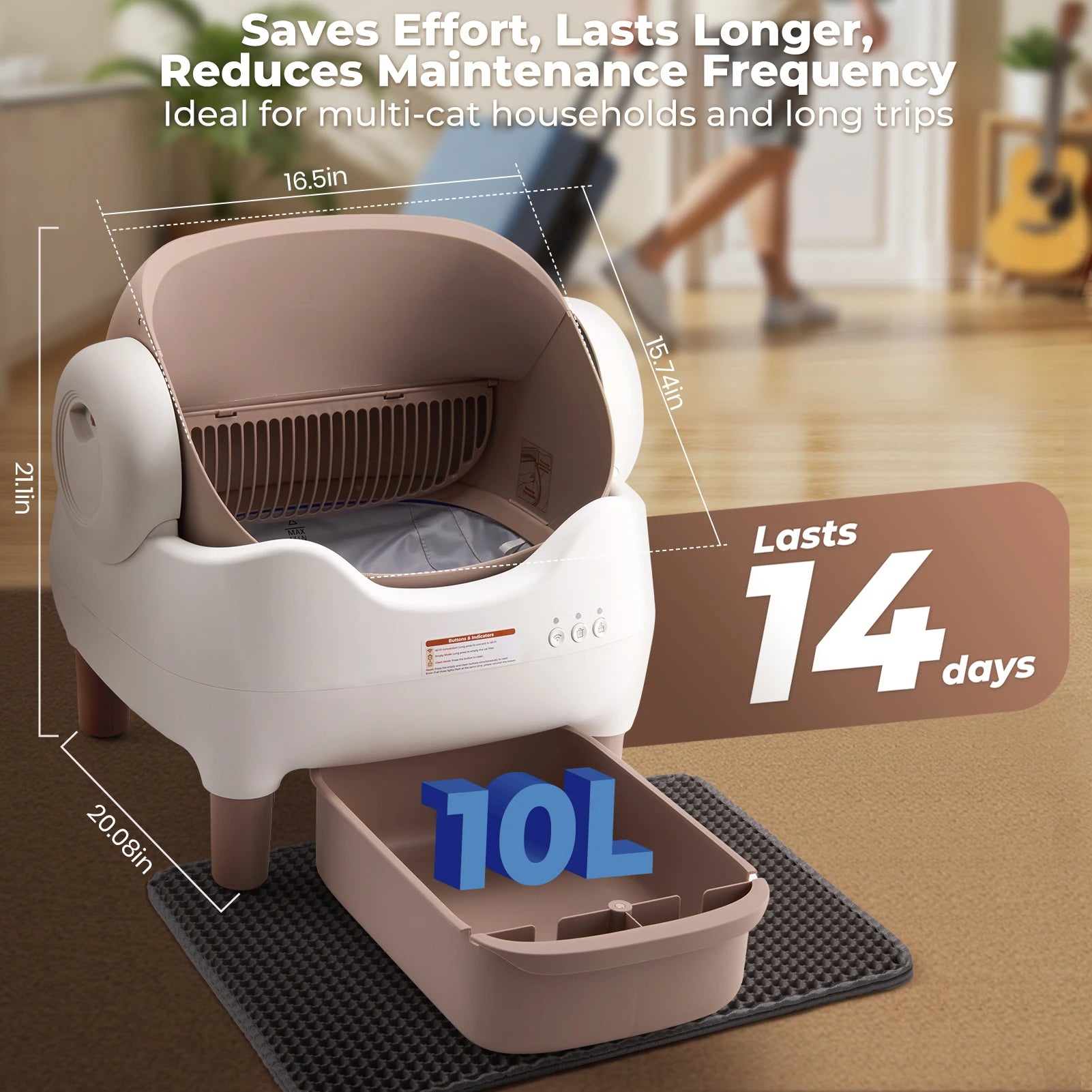 Furvio Shop smart open-top self-cleaning cat litter box with 10L capacity, featuring a sleek design and easy-to-clean surface.