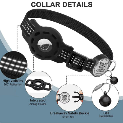 Furvio Shop Smart AirTag and QR Code cat collar with adjustable strap, designed for pet tracking and safety.
