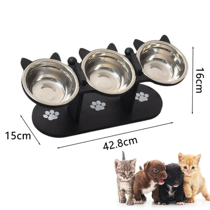 Elevated stainless steel cat bowl set with three bowls from Furvio Shop, featuring a sleek design and durable construction.