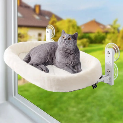 Furvio Shop cordless window cat hammock and sunbed with plush fabric, perfect for cats to relax and enjoy sunshine.