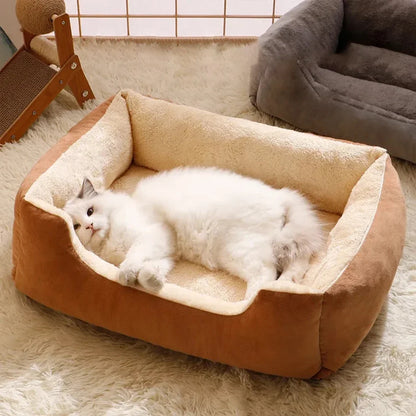 Soft plush pet bed by Furvio Shop with anti-slip bottom, cozy minimalist design, perfect for small to medium pets.