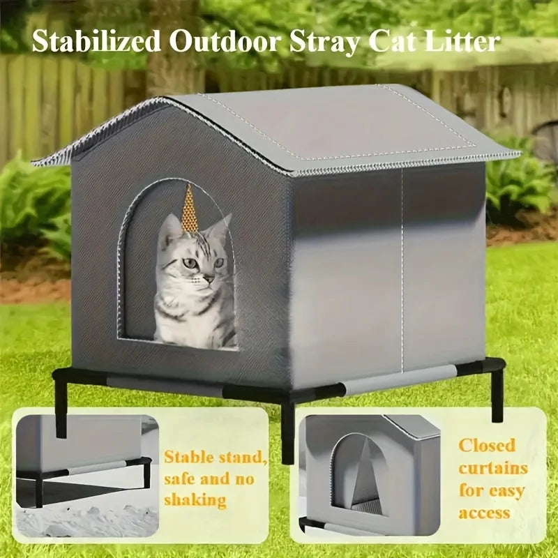 Furvio Shop all-season waterproof elevated stray cat house with insulated walls and a sturdy outdoor design.