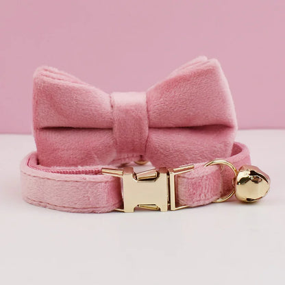 Luxury velvet cat collar with a bow tie from Furvio Shop, featuring a soft velvet strap and decorative bow for stylish feline accessorizing.