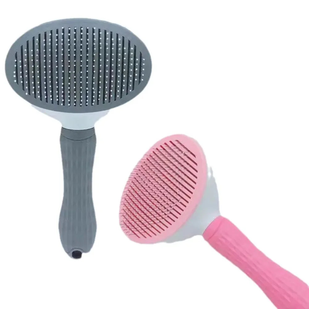 Furvio Shop self-cleaning pet grooming brush with ergonomic handle and stainless steel bristles for easy fur removal