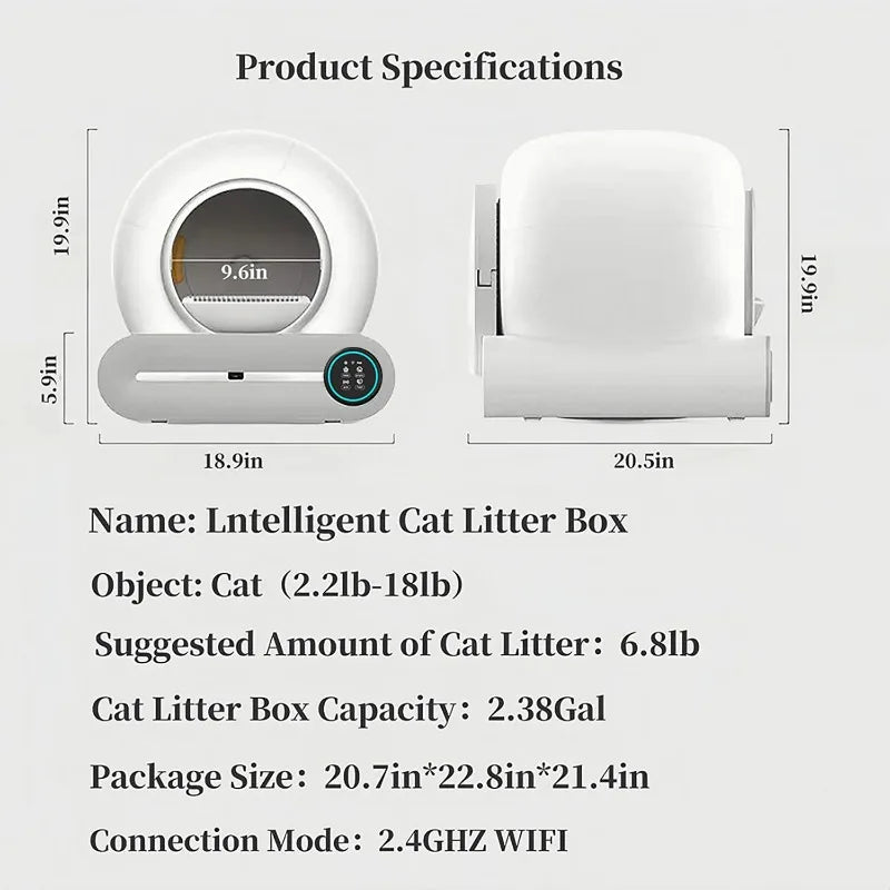 Furvio Shop Tonepie Smart Automatic Self-Cleaning Cat Litter Box with 65L capacity, showing its sleek design and litter tray.