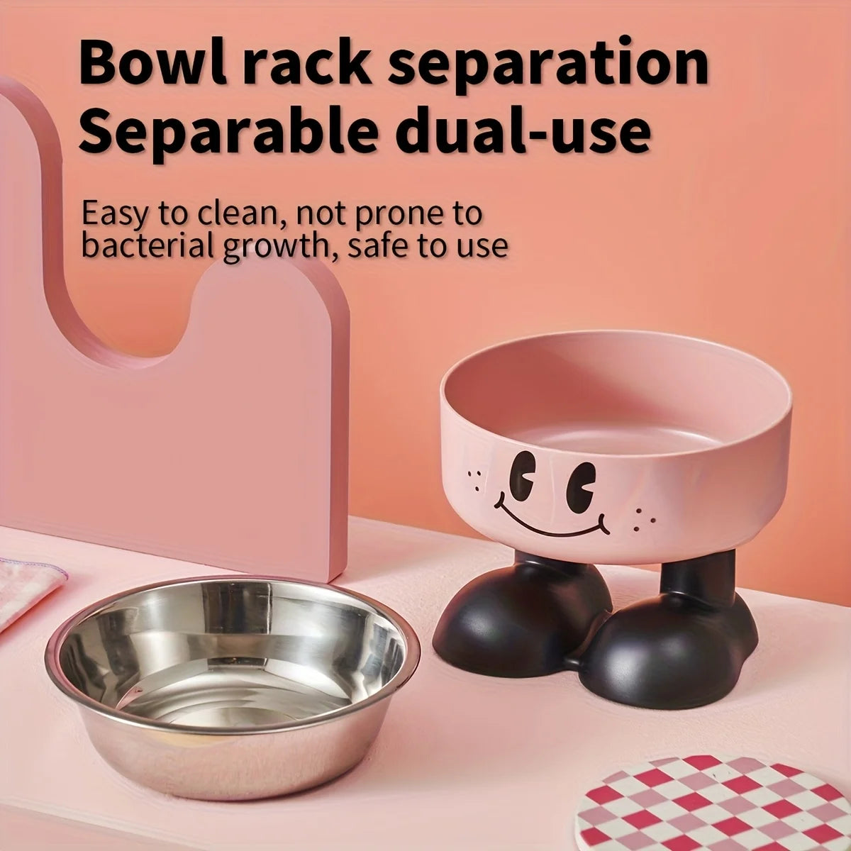Smiley footed elevated pet bowl by Furvio Shop with cheerful smiley design and sturdy raised base for comfortable feeding.