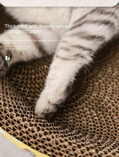 Oval corrugated cat scratcher and lounge bed by Furvio Shop with a cozy, textured surface for scratching and relaxing.