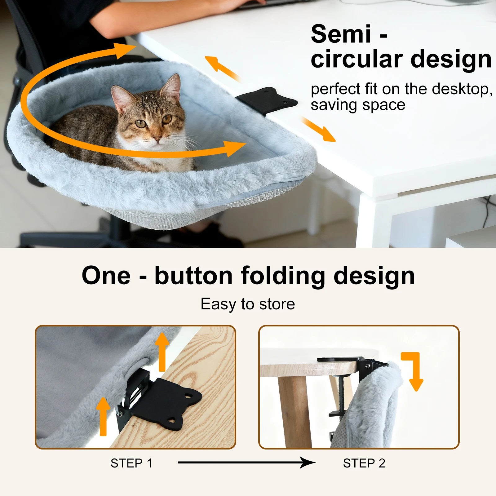 Furvio Shop folding semi-circular cat desk bed and hammock, cozy resting spot for cats with soft fabric and compact design