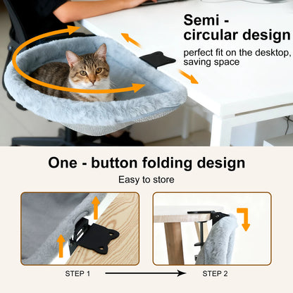 Furvio Shop folding semi-circular cat desk bed and hammock, cozy resting spot for cats with soft fabric and compact design