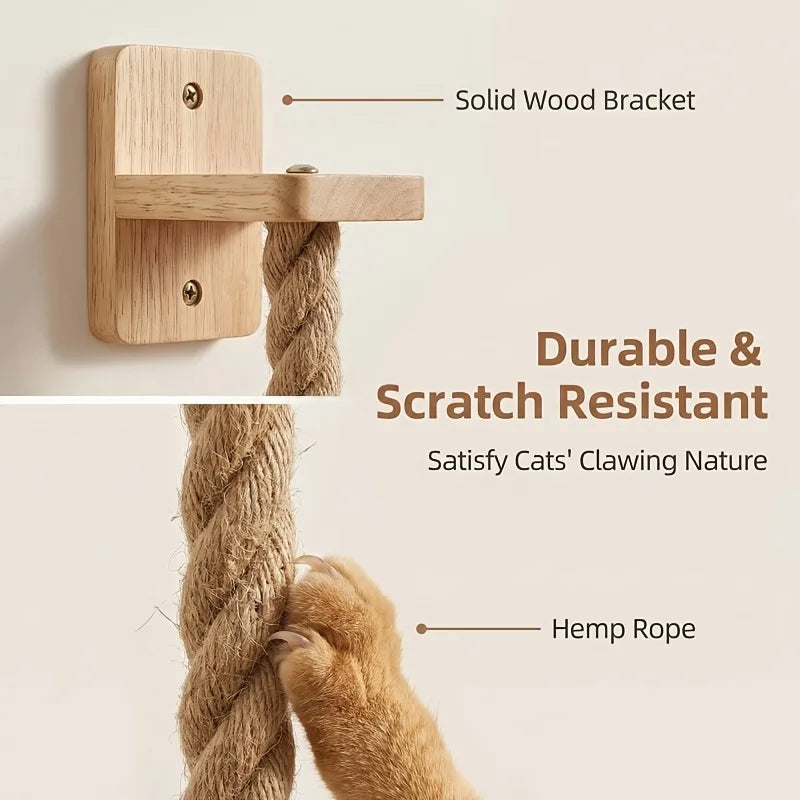 Minimalist wall-mounted cat climbing rope by Furvio Shop, featuring natural sisal rope and sleek modern design for cats to climb and play.