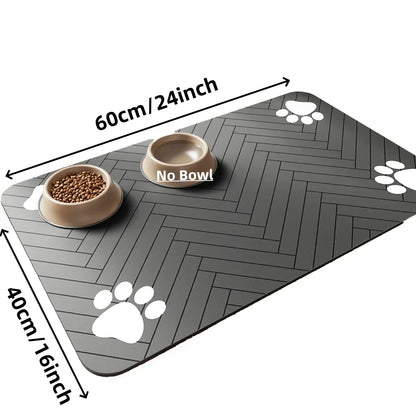 Absorbent pet feeding mat from Furvio Shop, quick-drying and easy to clean, with a non-slip surface for feeding bowls.